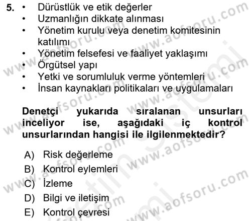 Muhasebe Denetimi Dersi 2018 - 2019 Yılı (Final) Dönem Sonu Sınav Soruları 5. Soru