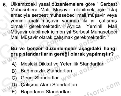 Muhasebe Denetimi Dersi 2018 - 2019 Yılı (Final) Dönem Sonu Sınav Soruları 6. Soru
