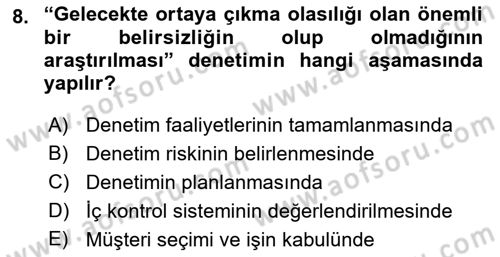 Muhasebe Denetimi Dersi 2018 - 2019 Yılı (Final) Dönem Sonu Sınav Soruları 8. Soru