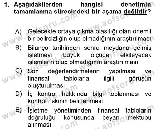 Muhasebe Denetimi Dersi 2018 - 2019 Yılı Yaz Okulu Sınav Soruları 1. Soru