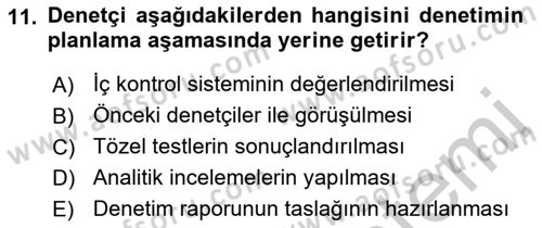 Muhasebe Denetimi Dersi 2018 - 2019 Yılı Yaz Okulu Sınav Soruları 11. Soru