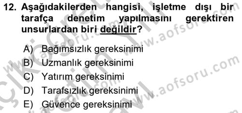 Muhasebe Denetimi Dersi 2018 - 2019 Yılı Yaz Okulu Sınav Soruları 12. Soru