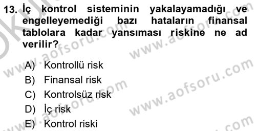Muhasebe Denetimi Dersi 2018 - 2019 Yılı Yaz Okulu Sınav Soruları 13. Soru