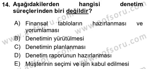 Muhasebe Denetimi Dersi 2018 - 2019 Yılı Yaz Okulu Sınav Soruları 14. Soru