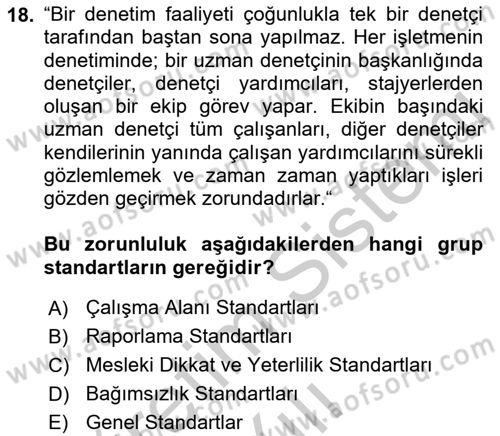 Muhasebe Denetimi Dersi 2018 - 2019 Yılı Yaz Okulu Sınav Soruları 18. Soru