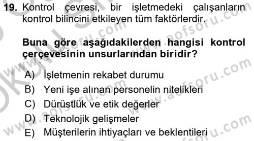 Muhasebe Denetimi Dersi 2018 - 2019 Yılı Yaz Okulu Sınav Soruları 19. Soru
