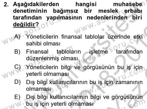 Muhasebe Denetimi Dersi 2018 - 2019 Yılı Yaz Okulu Sınav Soruları 2. Soru