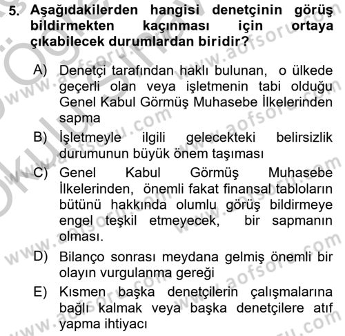 Muhasebe Denetimi Dersi 2018 - 2019 Yılı Yaz Okulu Sınav Soruları 5. Soru