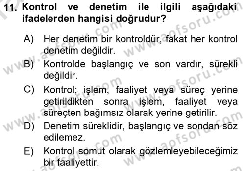 Muhasebe Denetimi Dersi 2019 - 2020 Yılı (Vize) Ara Sınav Soruları 11. Soru