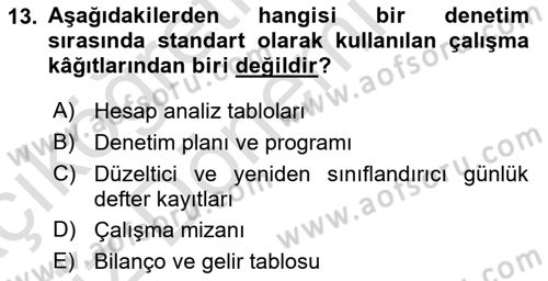 Muhasebe Denetimi Dersi 2019 - 2020 Yılı (Vize) Ara Sınav Soruları 13. Soru