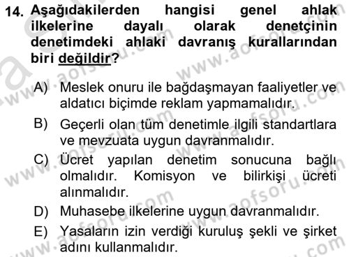 Muhasebe Denetimi Dersi 2019 - 2020 Yılı (Vize) Ara Sınav Soruları 14. Soru