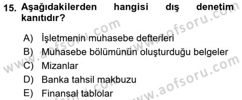 Muhasebe Denetimi Dersi 2019 - 2020 Yılı (Vize) Ara Sınav Soruları 15. Soru