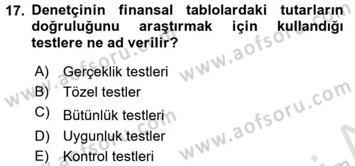 Muhasebe Denetimi Dersi 2019 - 2020 Yılı (Vize) Ara Sınav Soruları 17. Soru