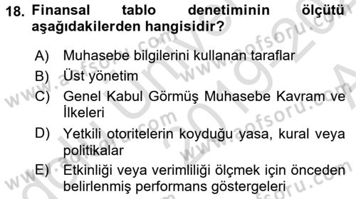 Muhasebe Denetimi Dersi 2019 - 2020 Yılı (Vize) Ara Sınav Soruları 18. Soru
