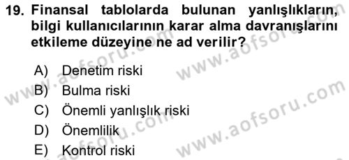 Muhasebe Denetimi Dersi 2019 - 2020 Yılı (Vize) Ara Sınav Soruları 19. Soru