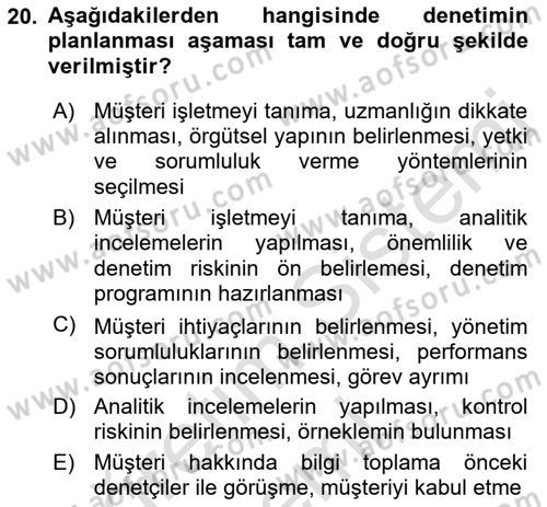 Muhasebe Denetimi Dersi 2019 - 2020 Yılı (Vize) Ara Sınav Soruları 20. Soru