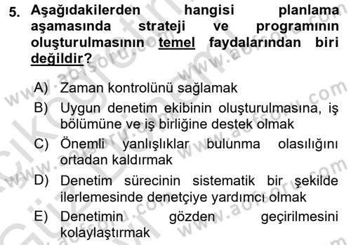 Muhasebe Denetimi Dersi 2019 - 2020 Yılı (Vize) Ara Sınav Soruları 5. Soru