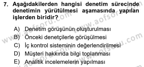 Muhasebe Denetimi Dersi 2019 - 2020 Yılı (Vize) Ara Sınav Soruları 7. Soru