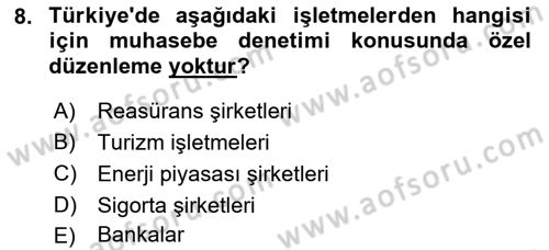 Muhasebe Denetimi Dersi 2019 - 2020 Yılı (Vize) Ara Sınav Soruları 8. Soru