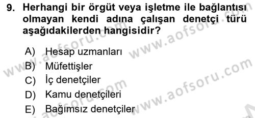 Muhasebe Denetimi Dersi 2019 - 2020 Yılı (Vize) Ara Sınav Soruları 9. Soru
