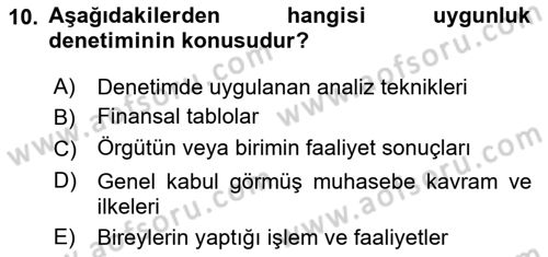 Muhasebe Denetimi Dersi 2019 - 2020 Yılı (Final) Dönem Sonu Sınav Soruları 10. Soru