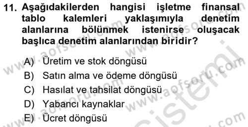 Muhasebe Denetimi Dersi 2019 - 2020 Yılı (Final) Dönem Sonu Sınav Soruları 11. Soru