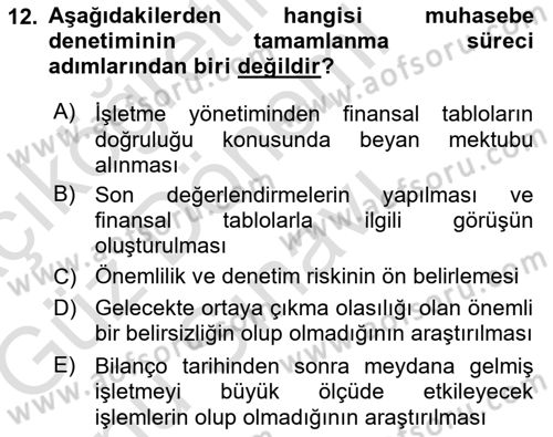 Muhasebe Denetimi Dersi 2019 - 2020 Yılı (Final) Dönem Sonu Sınav Soruları 12. Soru