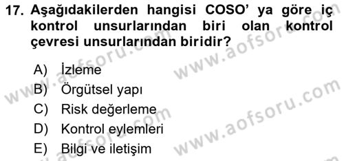 Muhasebe Denetimi Dersi 2019 - 2020 Yılı (Final) Dönem Sonu Sınav Soruları 17. Soru