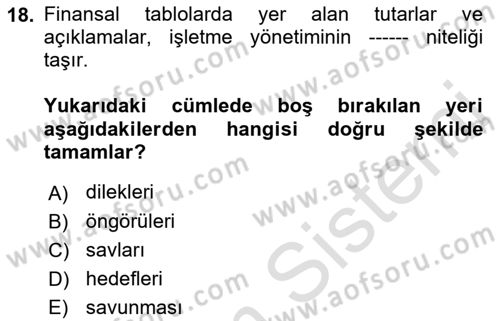 Muhasebe Denetimi Dersi 2019 - 2020 Yılı (Final) Dönem Sonu Sınav Soruları 18. Soru