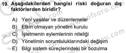 Muhasebe Denetimi Dersi 2019 - 2020 Yılı (Final) Dönem Sonu Sınav Soruları 19. Soru
