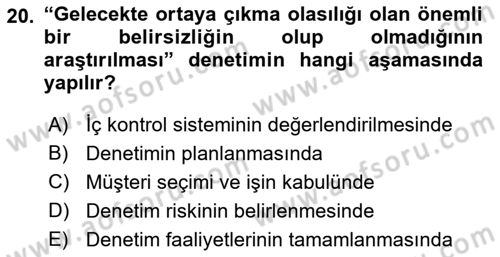 Muhasebe Denetimi Dersi 2019 - 2020 Yılı (Final) Dönem Sonu Sınav Soruları 20. Soru