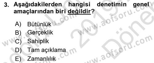 Muhasebe Denetimi Dersi 2019 - 2020 Yılı (Final) Dönem Sonu Sınav Soruları 3. Soru
