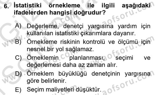 Muhasebe Denetimi Dersi 2019 - 2020 Yılı (Final) Dönem Sonu Sınav Soruları 6. Soru