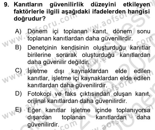 Muhasebe Denetimi Dersi 2019 - 2020 Yılı (Final) Dönem Sonu Sınav Soruları 9. Soru