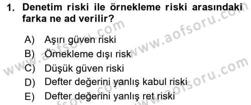 Muhasebe Denetimi Dersi 2019 - 2020 Yılı Yaz Okulu Sınav Soruları 1. Soru