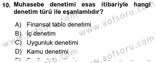 Muhasebe Denetimi Dersi 2019 - 2020 Yılı Yaz Okulu Sınav Soruları 10. Soru