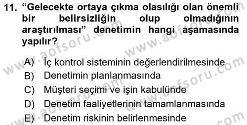 Muhasebe Denetimi Dersi 2019 - 2020 Yılı Yaz Okulu Sınav Soruları 11. Soru