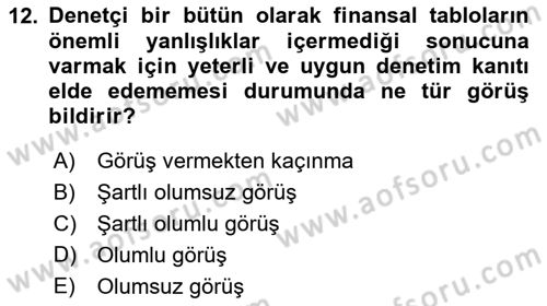 Muhasebe Denetimi Dersi 2019 - 2020 Yılı Yaz Okulu Sınav Soruları 12. Soru