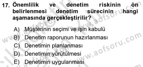 Muhasebe Denetimi Dersi 2019 - 2020 Yılı Yaz Okulu Sınav Soruları 17. Soru