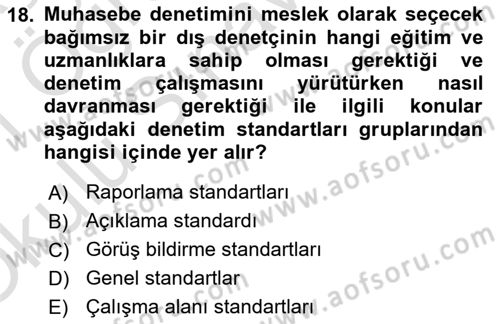 Muhasebe Denetimi Dersi 2019 - 2020 Yılı Yaz Okulu Sınav Soruları 18. Soru