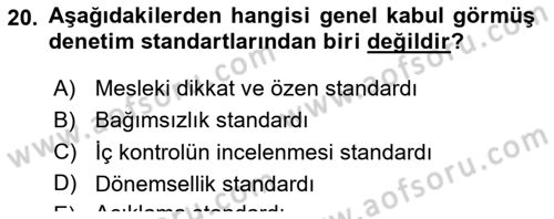 Muhasebe Denetimi Dersi 2019 - 2020 Yılı Yaz Okulu Sınav Soruları 20. Soru