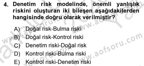 Muhasebe Denetimi Dersi 2019 - 2020 Yılı Yaz Okulu Sınavı 4. Soru