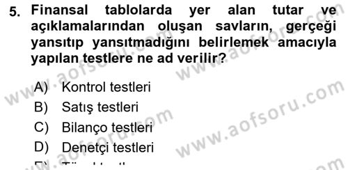 Muhasebe Denetimi Dersi 2019 - 2020 Yılı Yaz Okulu Sınav Soruları 5. Soru