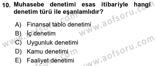 Muhasebe Denetimi Dersi 2020 - 2021 Yılı Yaz Okulu Sınav Soruları 10. Soru