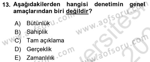 Muhasebe Denetimi Dersi 2020 - 2021 Yılı Yaz Okulu Sınav Soruları 13. Soru
