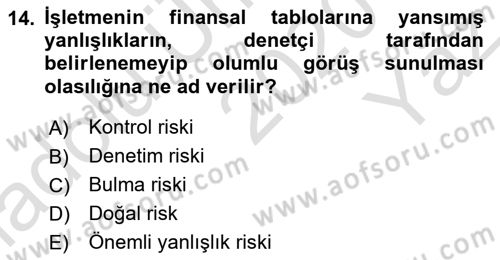 Muhasebe Denetimi Dersi 2020 - 2021 Yılı Yaz Okulu Sınav Soruları 14. Soru