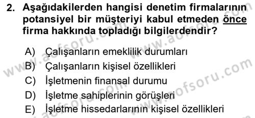 Muhasebe Denetimi Dersi 2020 - 2021 Yılı Yaz Okulu Sınav Soruları 2. Soru