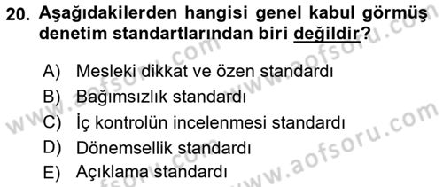 Muhasebe Denetimi Dersi 2020 - 2021 Yılı Yaz Okulu Sınav Soruları 20. Soru