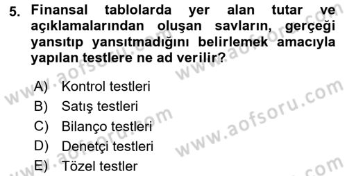 Muhasebe Denetimi Dersi 2020 - 2021 Yılı Yaz Okulu Sınav Soruları 5. Soru