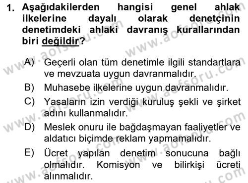 Muhasebe Denetimi Dersi 2021 - 2022 Yılı (Vize) Ara Sınav Soruları 1. Soru